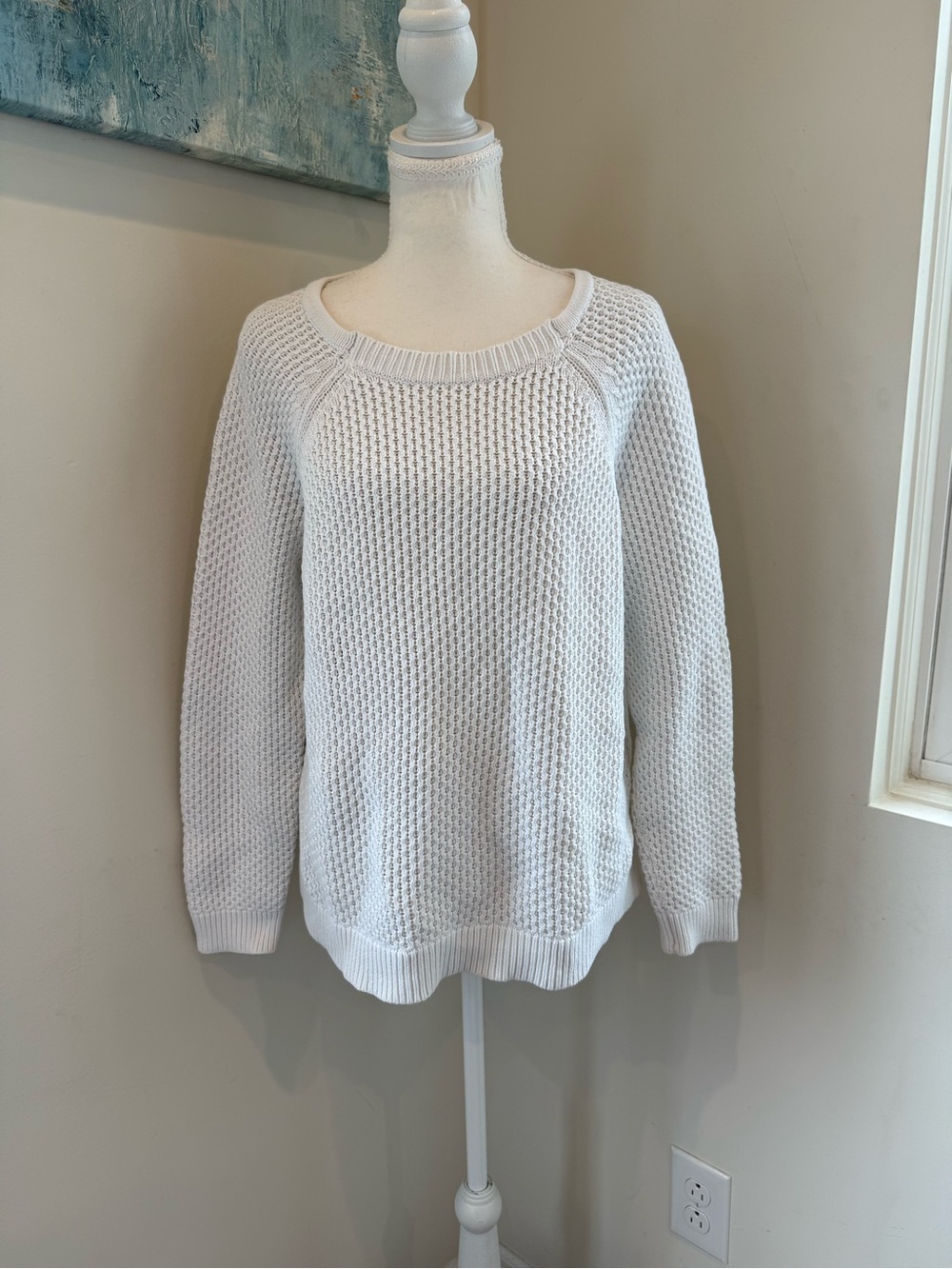 Boden White Waffle-Knit Scoop Neck Sweater Size Women’s 4